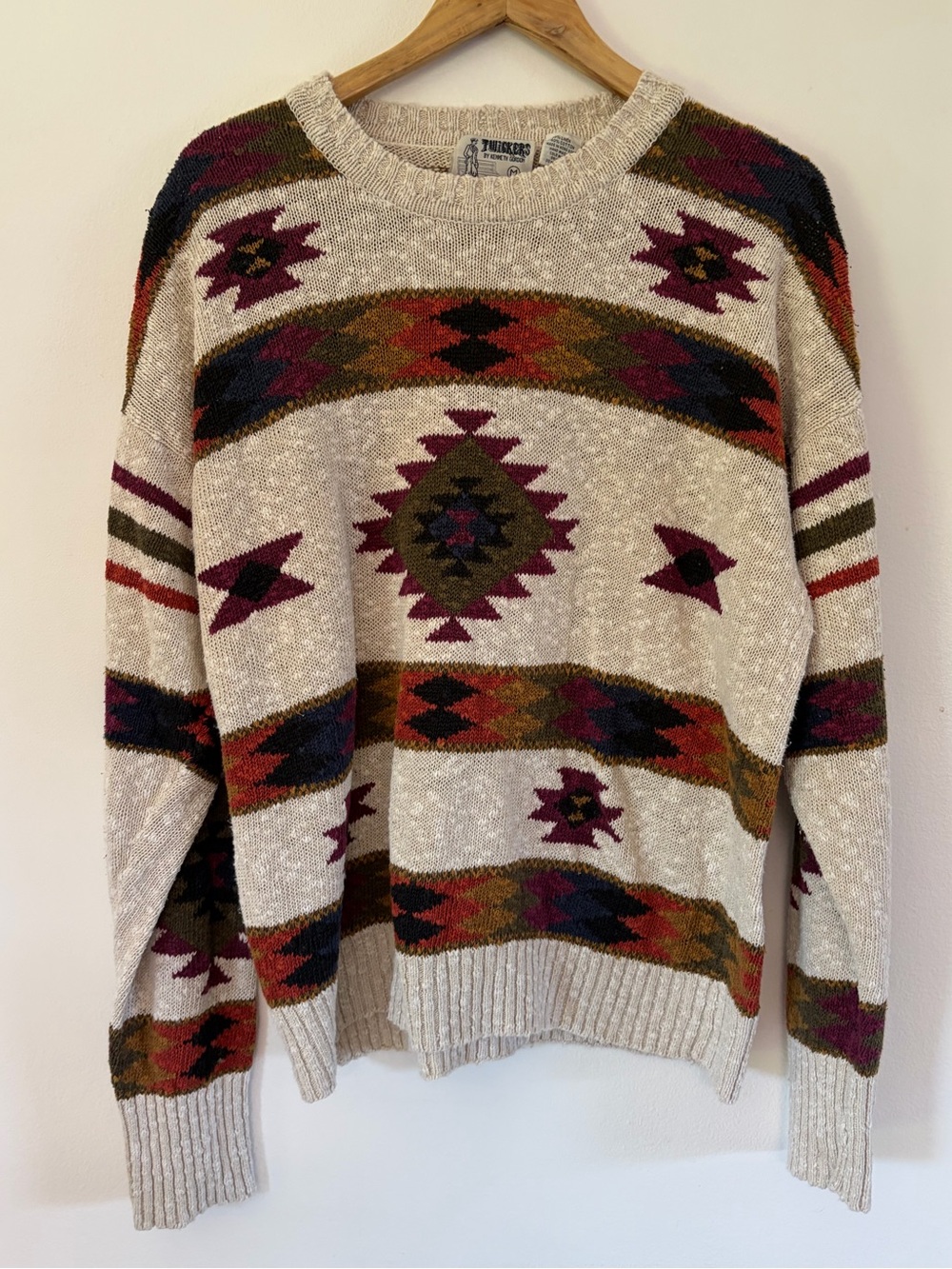 Twickers By Kenneth Gordon Vintage Linen Blend Knit Aztec Pattern Sweater
